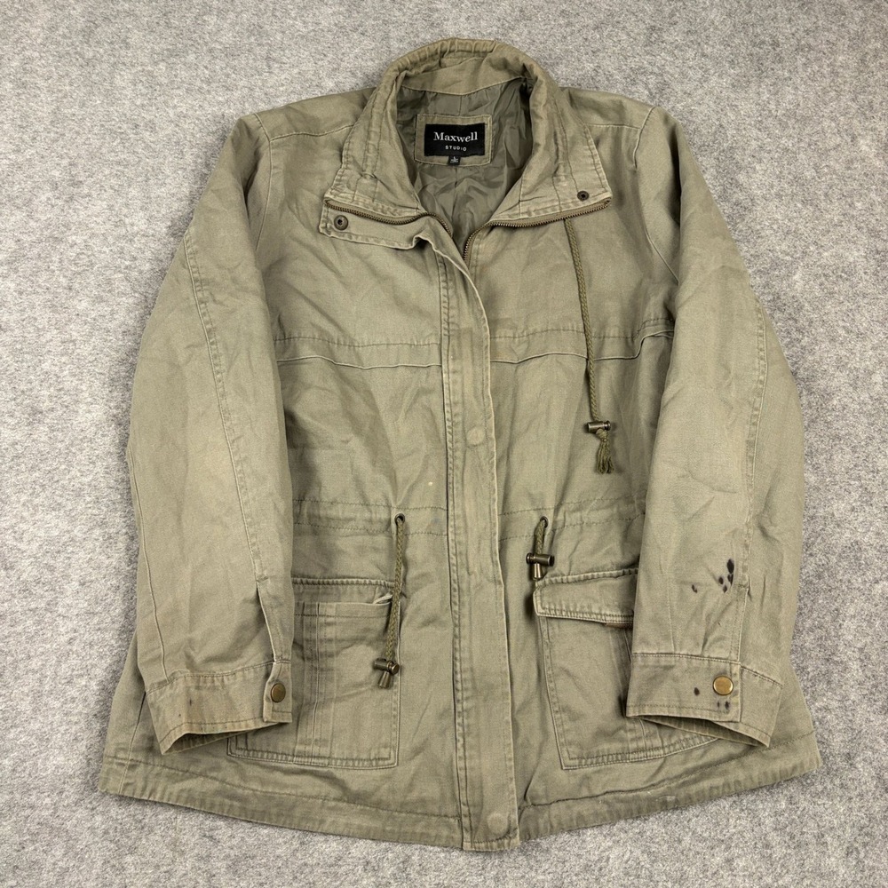 Maxwell Studio Field Jacket Womens L Olive Green Utility Anorak Cargo Coat